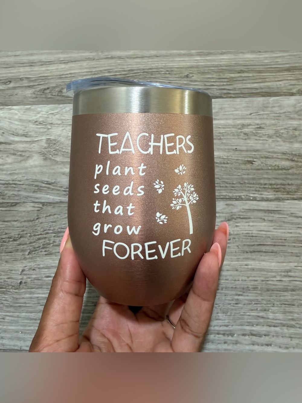Insulated Stainless Steel Metallic Rose Gold Teachers Travel Tumbler - Picture 3 of 5